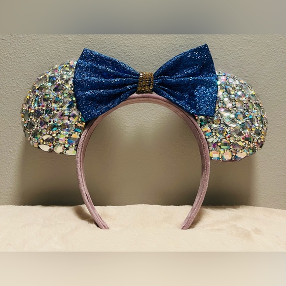 Disney Ears Rhinestones Blue Bow Handmade - Picture 3 of 5